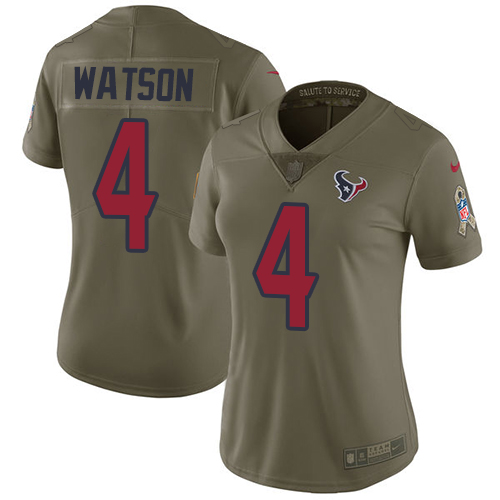 Nike Texans #4 Deshaun Watson Olive Women's Stitched NFL Limited Salute to Service Jersey